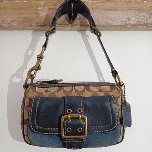 Coach Legacy Hobo in Brown Canvas & Blue Suede